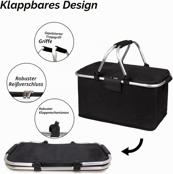 Einkaufskorb Faltbar mit Kühlfunktion Kühltasche Thermokorb mit Deckel Picknickkorb mit Aluminiumrah