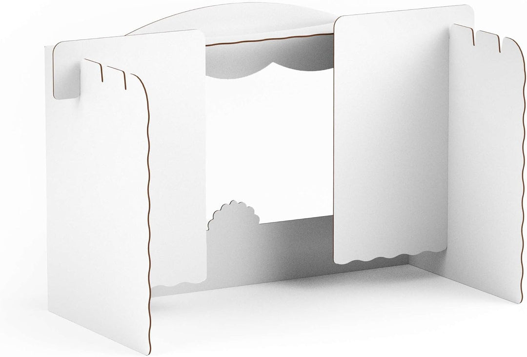 Tisch Puppentheater 47,3 x 75 x 38 cm aus Pappe Theater Karton - Kasperletheater inkl. Kulissen weis