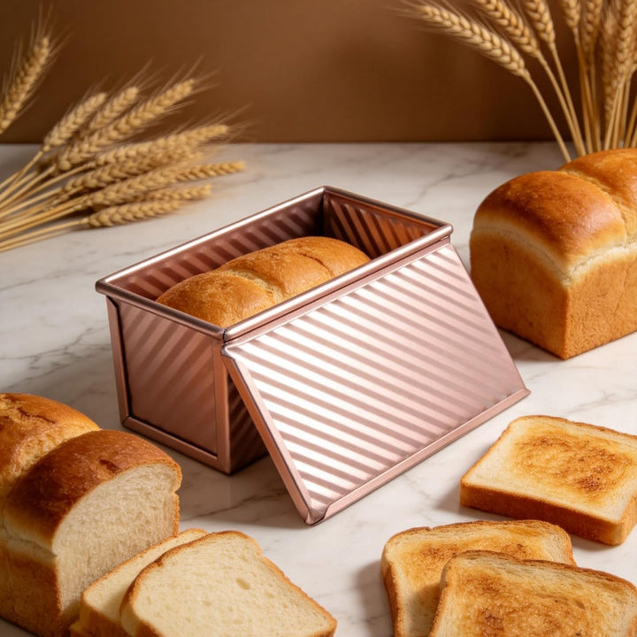 2er Set Brotbackform Rechteckig Edelstahl mit Deckel 19/21cm | Toastbrot Backform mit Zubehör, Roség
