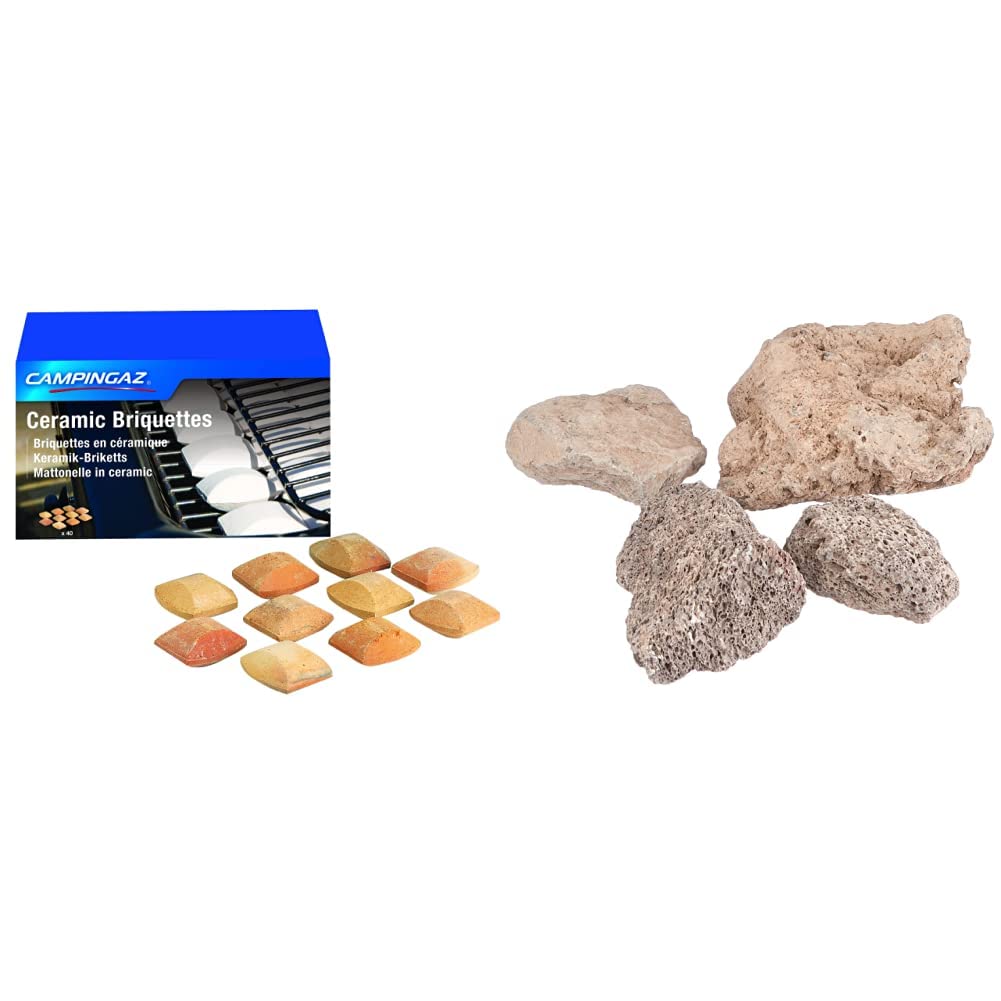 Campingaz 205636 Grill Keramik-Briketts,beige & Original Lavasteine, für Lavasteingrillgeräte, Stein