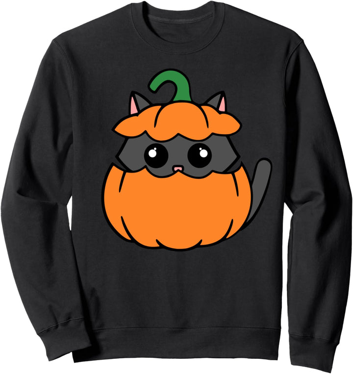 Cute Cat Orange Pumpkin - Kitty October Fall Halloween Sweatshirt