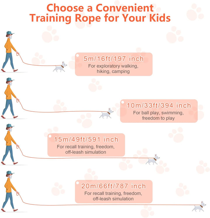 IOKHEIRA Trainingsleine für Hunde, wasserdichte Hundeleine mit Gepolstertem Griff 5m/10m/15m/20m, PV