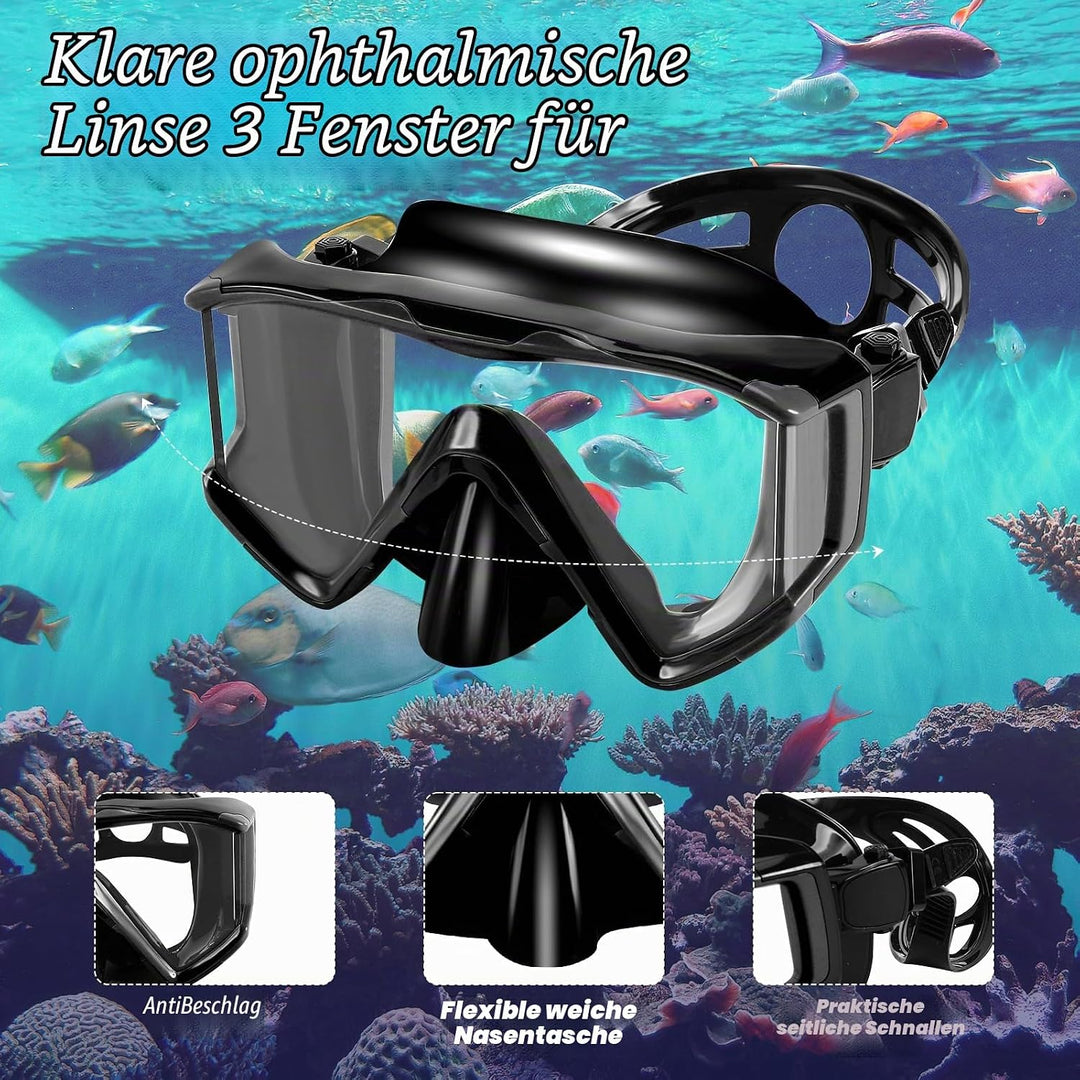 Schnorchelset Erwachsene,Taucherbrille Erwachsene mit Dry Schnorchel, wasserdichte Tauchmaske Anti-F