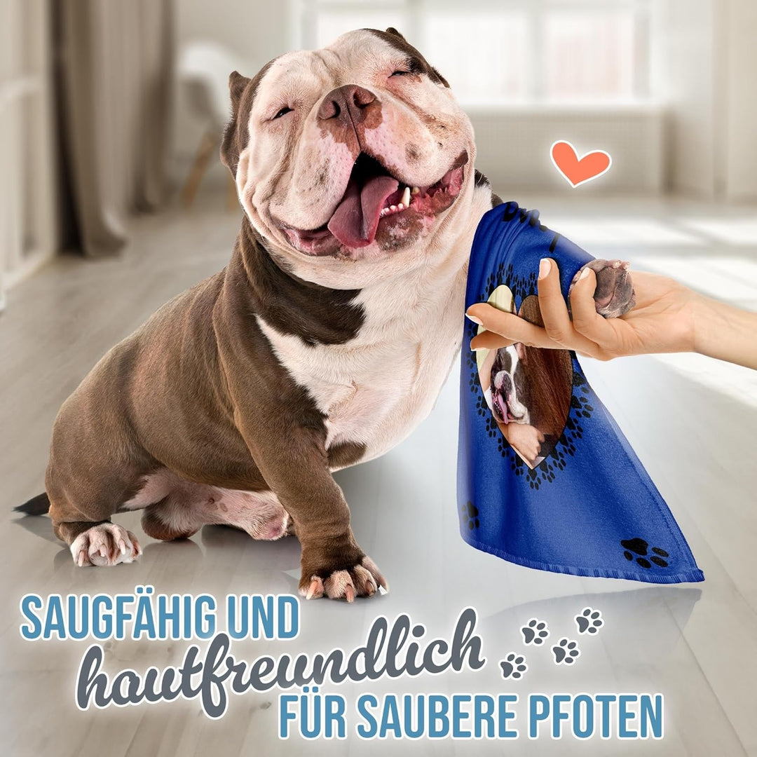 PR Print Royal Personalisiertes Hundehandtuch mit Foto & Name selbst gestalten - Pfoten-Herz - Pfote