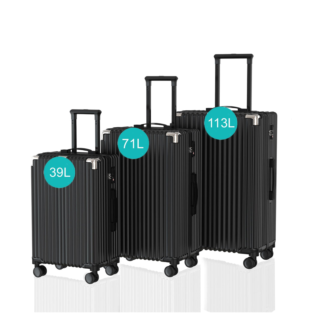Voyagoux Kofferset 3 teilig - 39L,71L & 113L, Hartschalenkoffer set, TSA-Schloss, ABS, 4X 360° Rolle