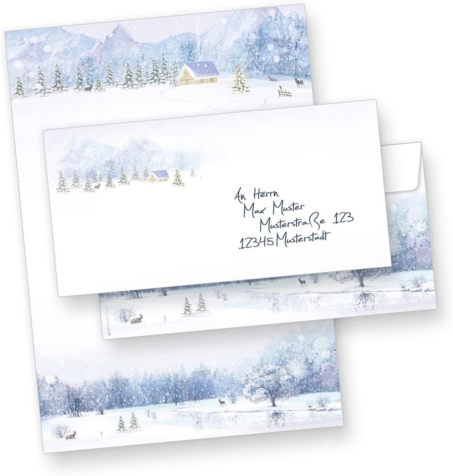 Briefpapier Weisse Weihnachten 25 Sets ohne Fenster Weihnachtsbriefpapier mit Umschläge weihnachtlic