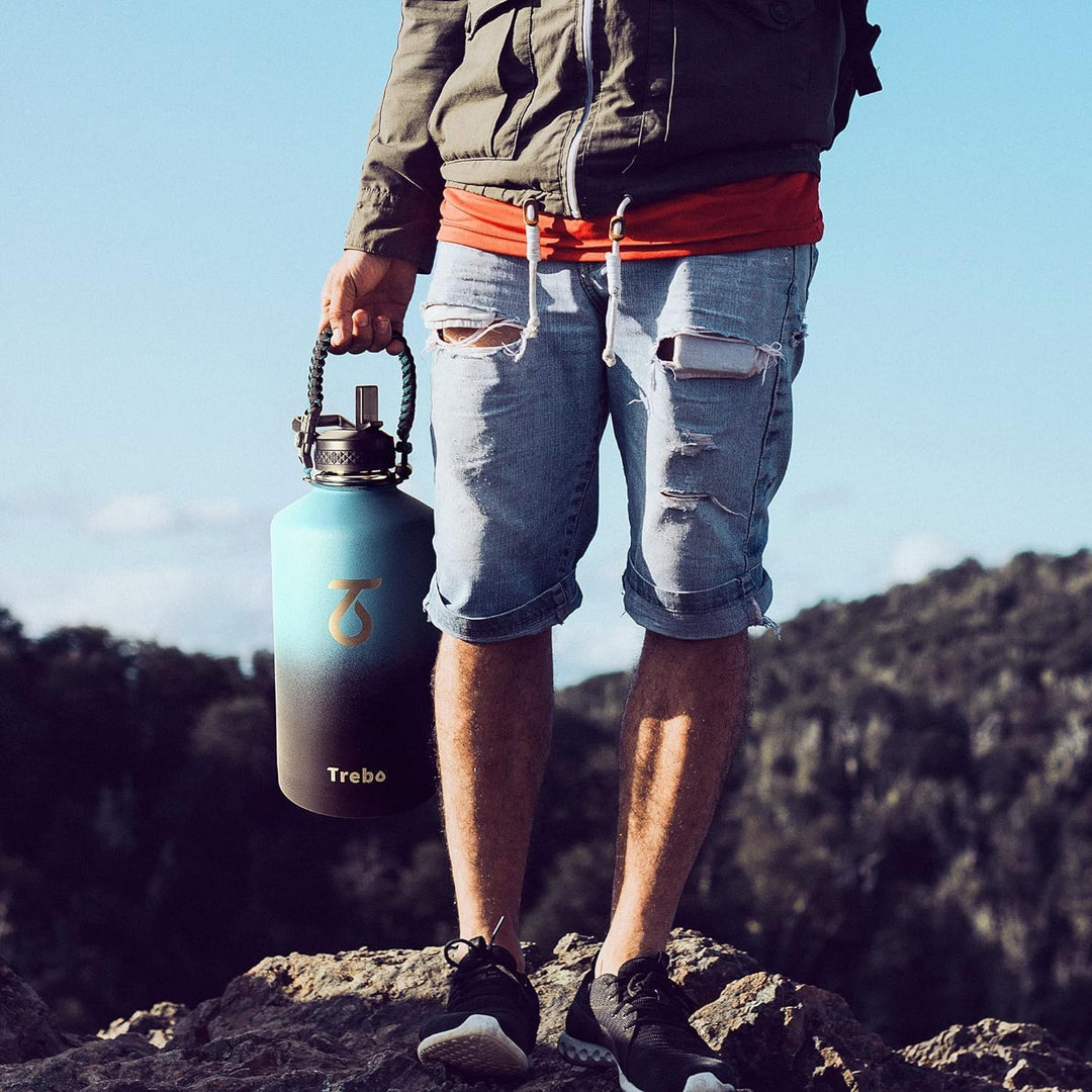 Trebo 1.5 l Wasserflasche isoliert mit Paracord-Griff, 3.6 l Edelstahl-Sport-grosser Krug, lebensmit