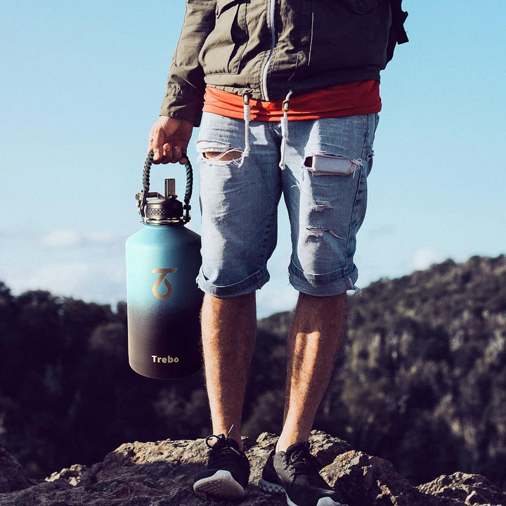 Trebo 1.5 l Wasserflasche isoliert mit Paracord-Griff, 3.6 l Edelstahl-Sport-grosser Krug, lebensmit