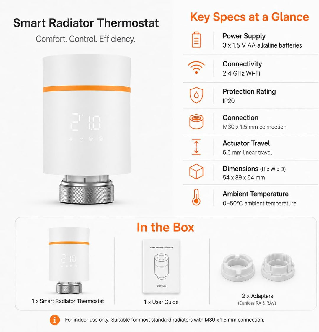 Yasorn WiFi-Heizkörperthermostat Smart-Heizungsventil, Heizungsthermostat mit APP-Fernbedienung, kom