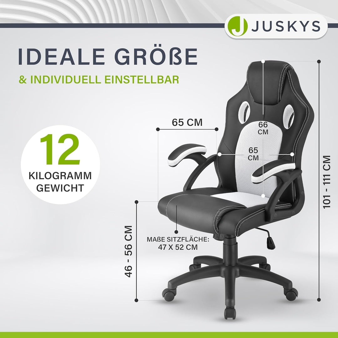 Juskys Racing Schreibtischstuhl Montreal ergonomisch höhenverstellbar & gepolstert 120 kg belastbar