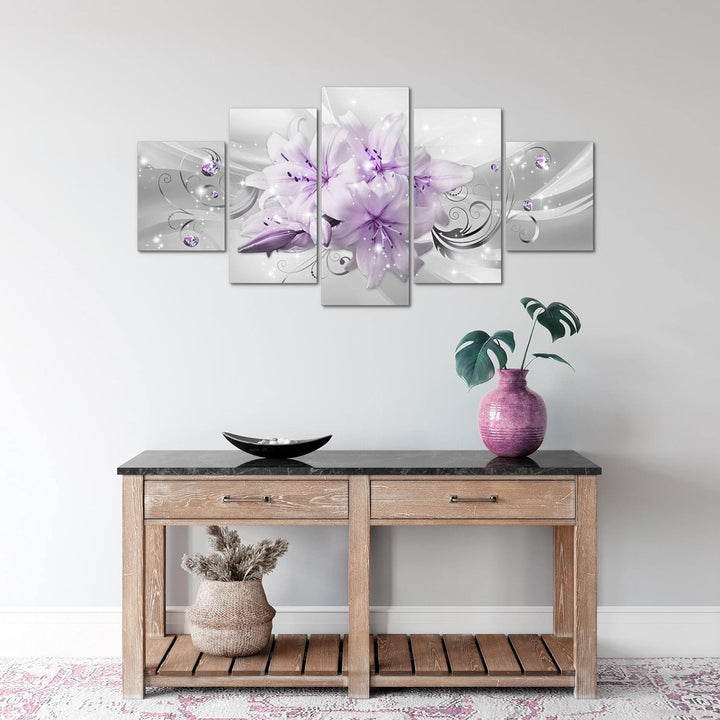 Runa Art Wandbilder Blumen Lilien 5 Teilig Bild auf Vlies Leinwand Deko Wohnzimmer Abstrakt Violett