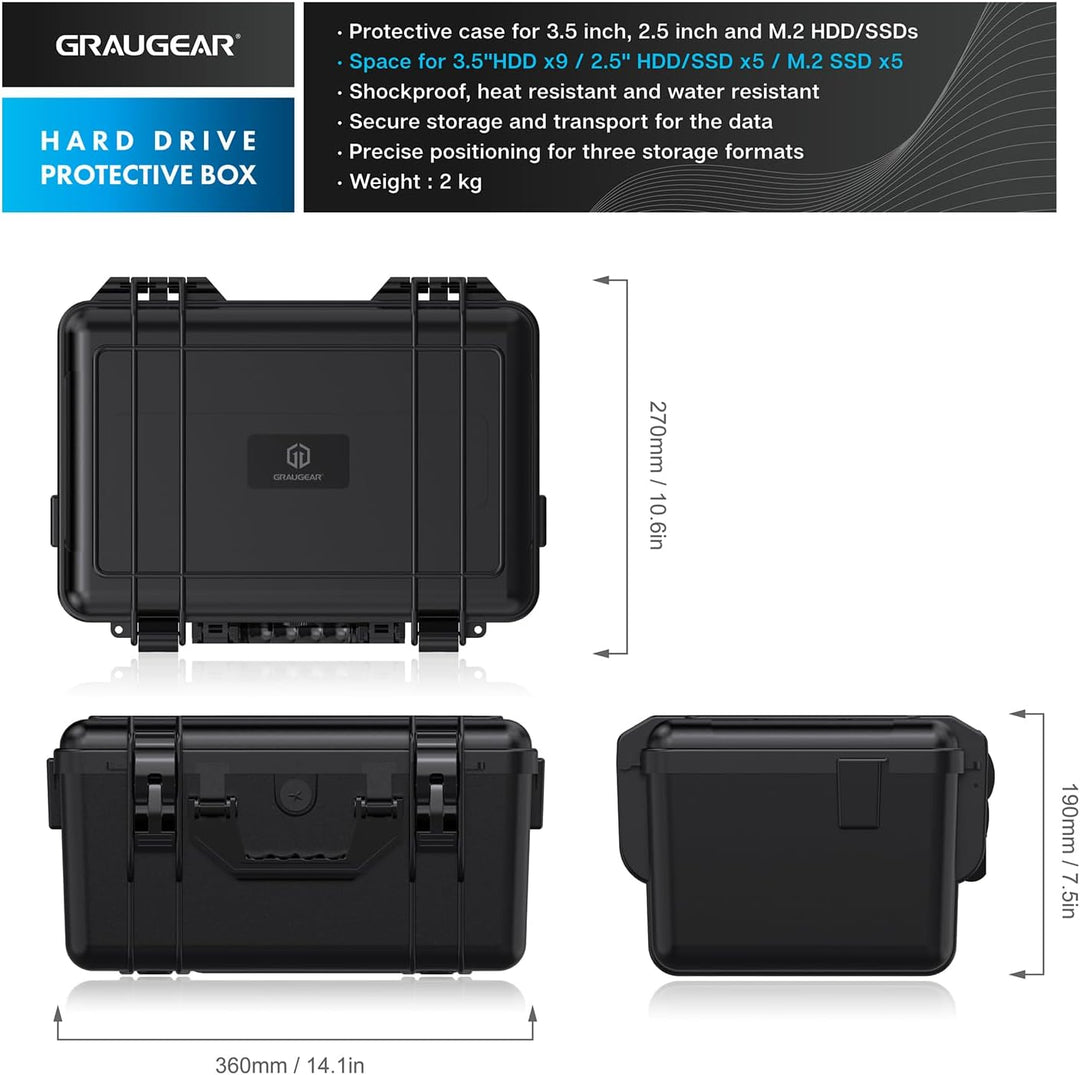GRAUGEAR | Schutzkoffer für Festplatten | 3,5“ & 2,5“ & M.2 HDD/SSDs | Festplatten-Koffer bis zu 19