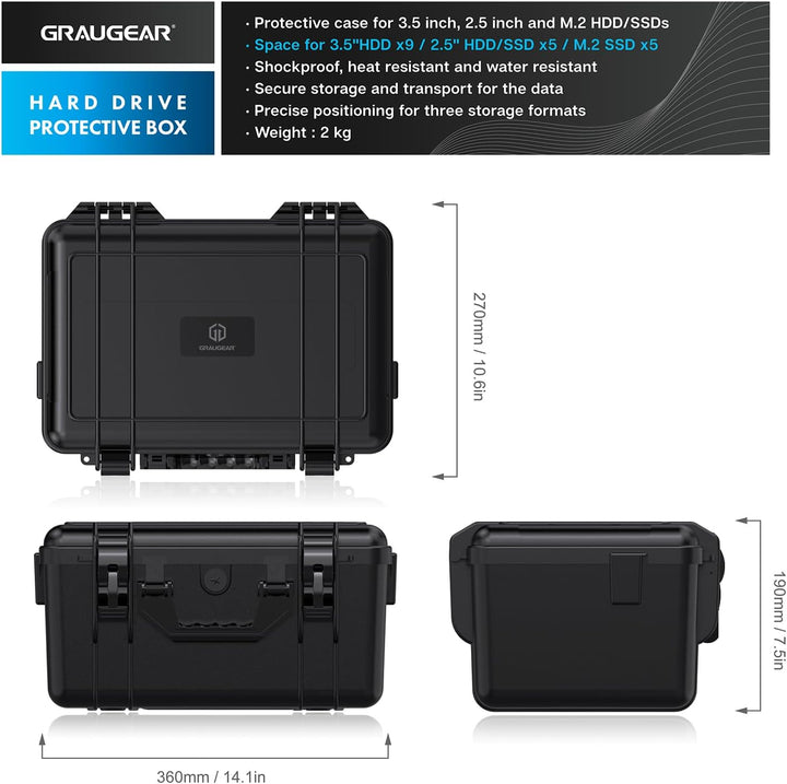 GRAUGEAR | Schutzkoffer für Festplatten | 3,5“ & 2,5“ & M.2 HDD/SSDs | Festplatten-Koffer bis zu 19