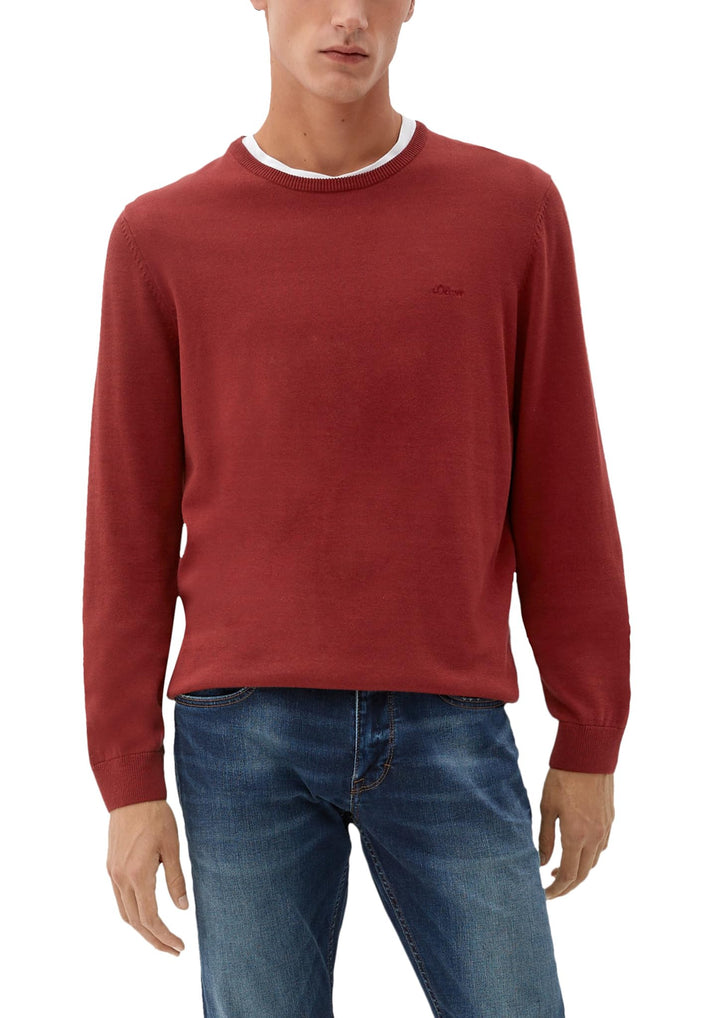 s.Oliver Herren 2152193 Pullover mit Logo-Stitching M 3877 Rot, M 3877 Rot