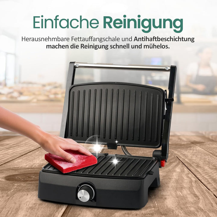 EMERIO Kontaktgrill Panini Grill Sandwichmaker Tischgrill | Grillfläche 23x14,5cm | antihaftbeschich