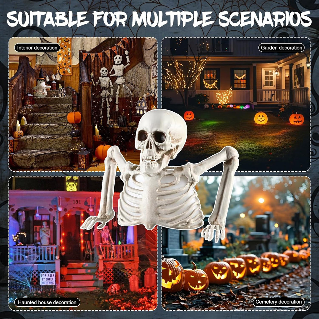 FUFRE Halloween Deko Skelett Mit LED, 23×20X11cm Halloween Skelett Mit Farbenfrohe Licht, Horror Dek