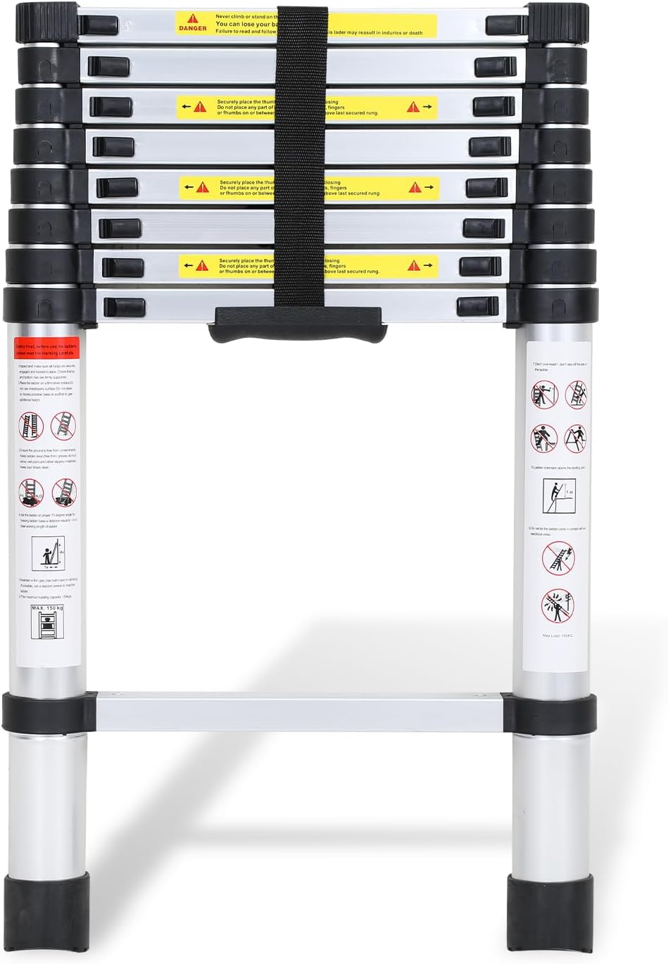 Aluminium Teleskopleiter, 2.6M Ausziehbare Leiter, Rutschfester Aluleiter Stehleiter Mehrzweckleiter