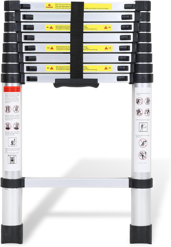 Aluminium Teleskopleiter, 2.6M Ausziehbare Leiter, Rutschfester Aluleiter Stehleiter Mehrzweckleiter