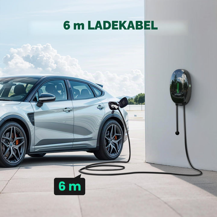 EV Ladegerät Wandhalterung mit 11KW Typ 2, 16A 3-Phasen Heim Ladestation Wallbox, 6m Ladekabel und T