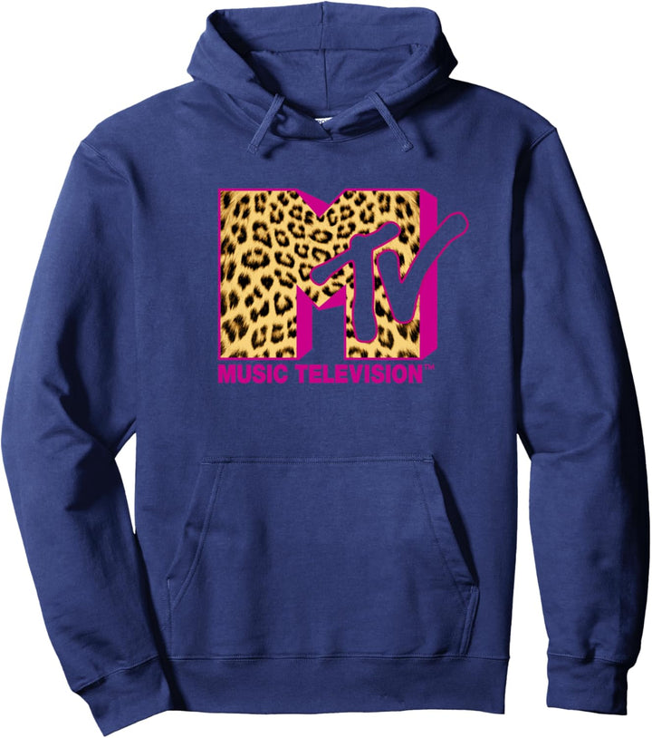 MTV Logo Leopard Print Pullover Hoodie