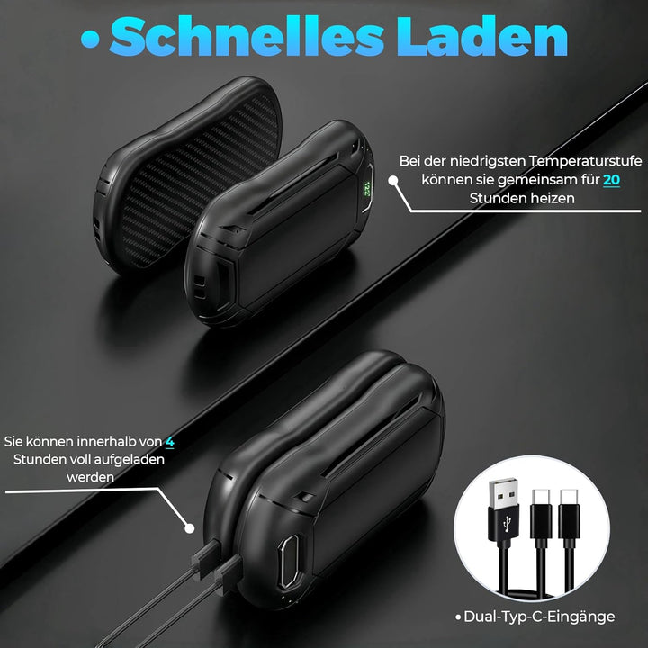 2er-Pack 6000mAh aufladbare Handwärmer, 3-stufige verstellbare Temperatur, Taschengrösse, Ideal für