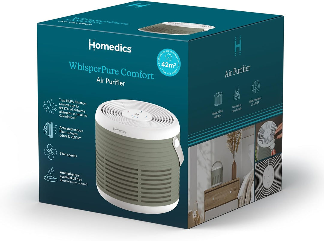 Homedics WhisperPure Comfort Luftreiniger mit True HEPA für Zuhause und Büro - Leises, Tragbares D