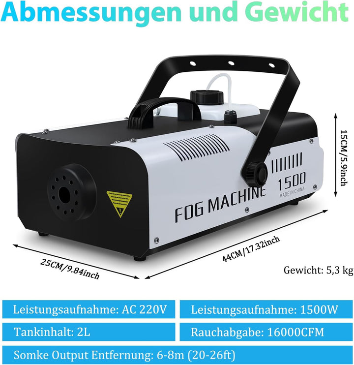 Nebelmaschine 1500 Watt Fernsteuerung Räuchermaschine 16000 CFM Fog Professionelle Fogger für DJ Büh