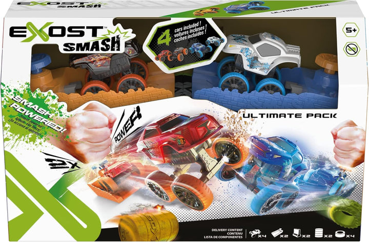 Exost Mega Pack Booster (4 voitures Smash&Go + 2 boosters + Accessoires), Mega Pack Booster