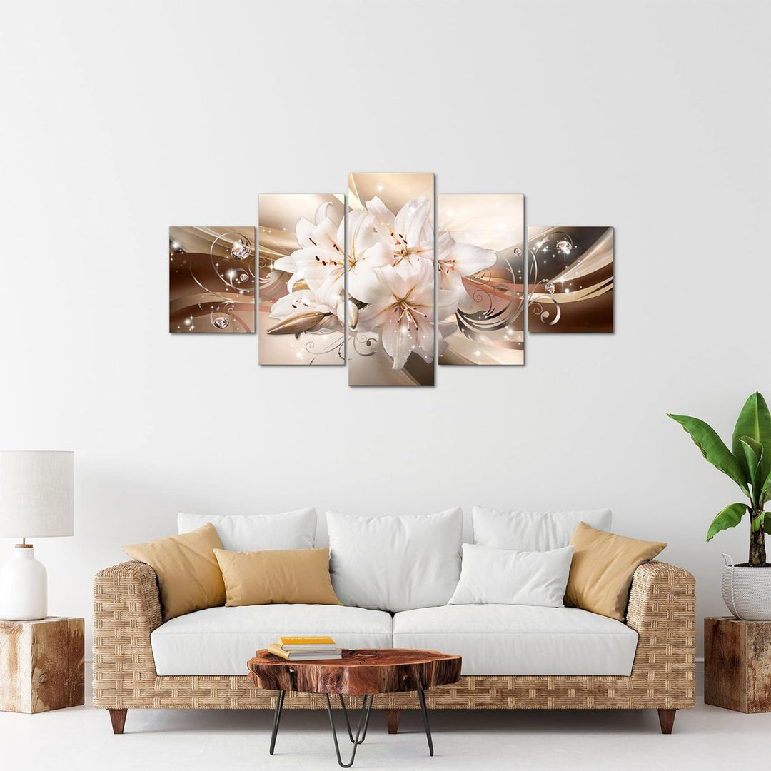 Runa Art Bild Wohnzimmer Schlafzimmer Blumen Lilien 5 Teilig Abstrakt Beige Braun Wandbilder auf Vli