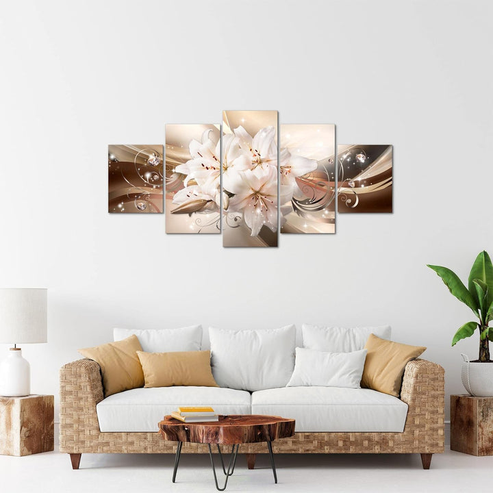 Runa Art Bild Wohnzimmer Schlafzimmer Blumen Lilien 5 Teilig Abstrakt Beige Braun Wandbilder auf Vli