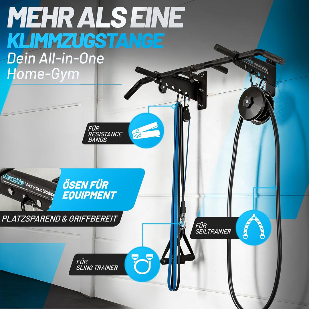 aerobis® Workout Station | Premium Klimmzugstange | Innovative Fitnessgeräte Befestigung + Lagerung