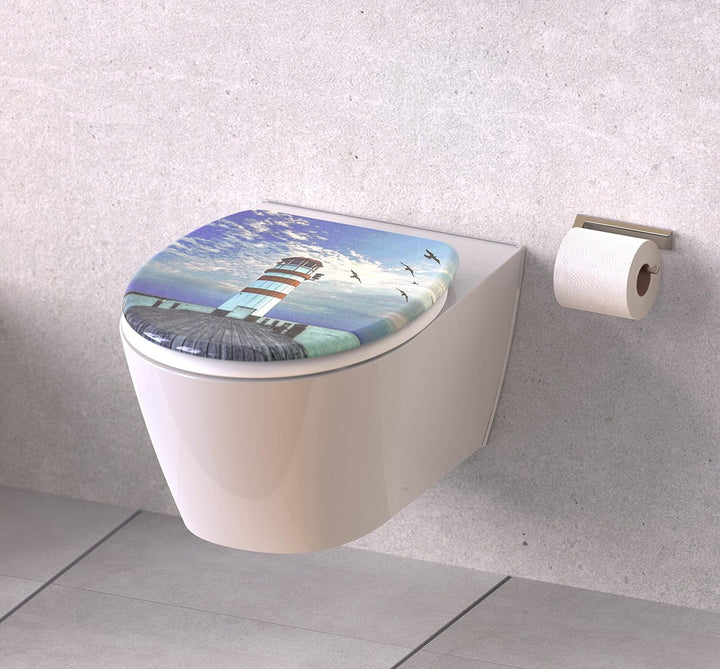 SCHÜTTE WC-Sitz LEUCHTTURM mit Absenkautomatik aus Duroplast, hochwertiger Toilettendeckel mit 175kg