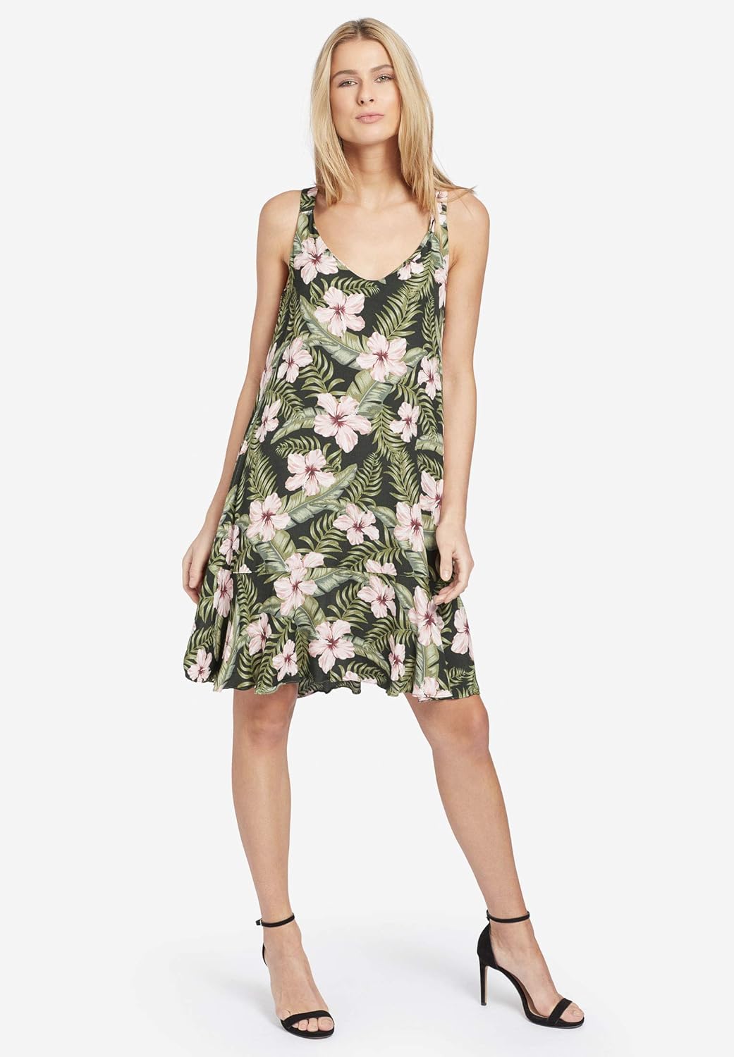 khujo Damen Kleid Duchess Trägerkleid mit Volantsaum leichtes Sommerkleid