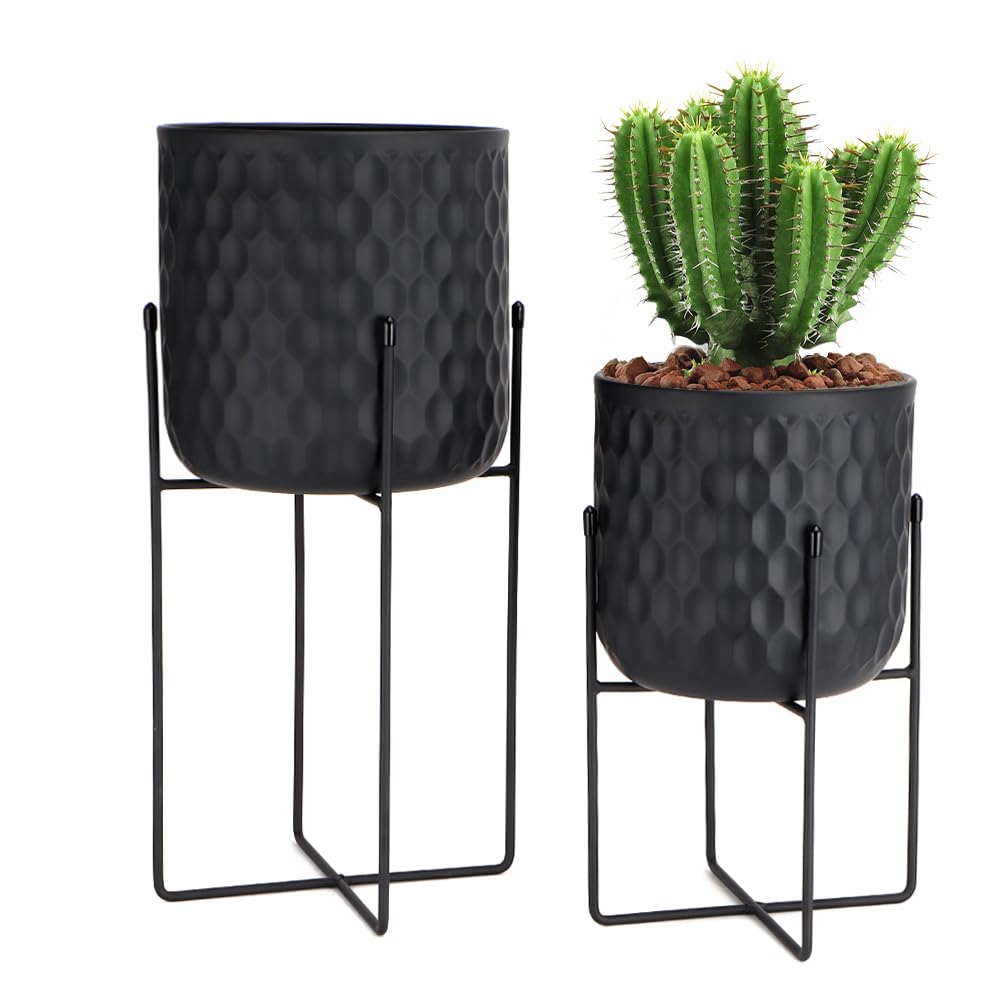 TRIROCKS Set von 2 Pflanzgefässen mit Ständer Innen Aussen Metall Pflanzenständer 45 & 31 cm hoch Mo