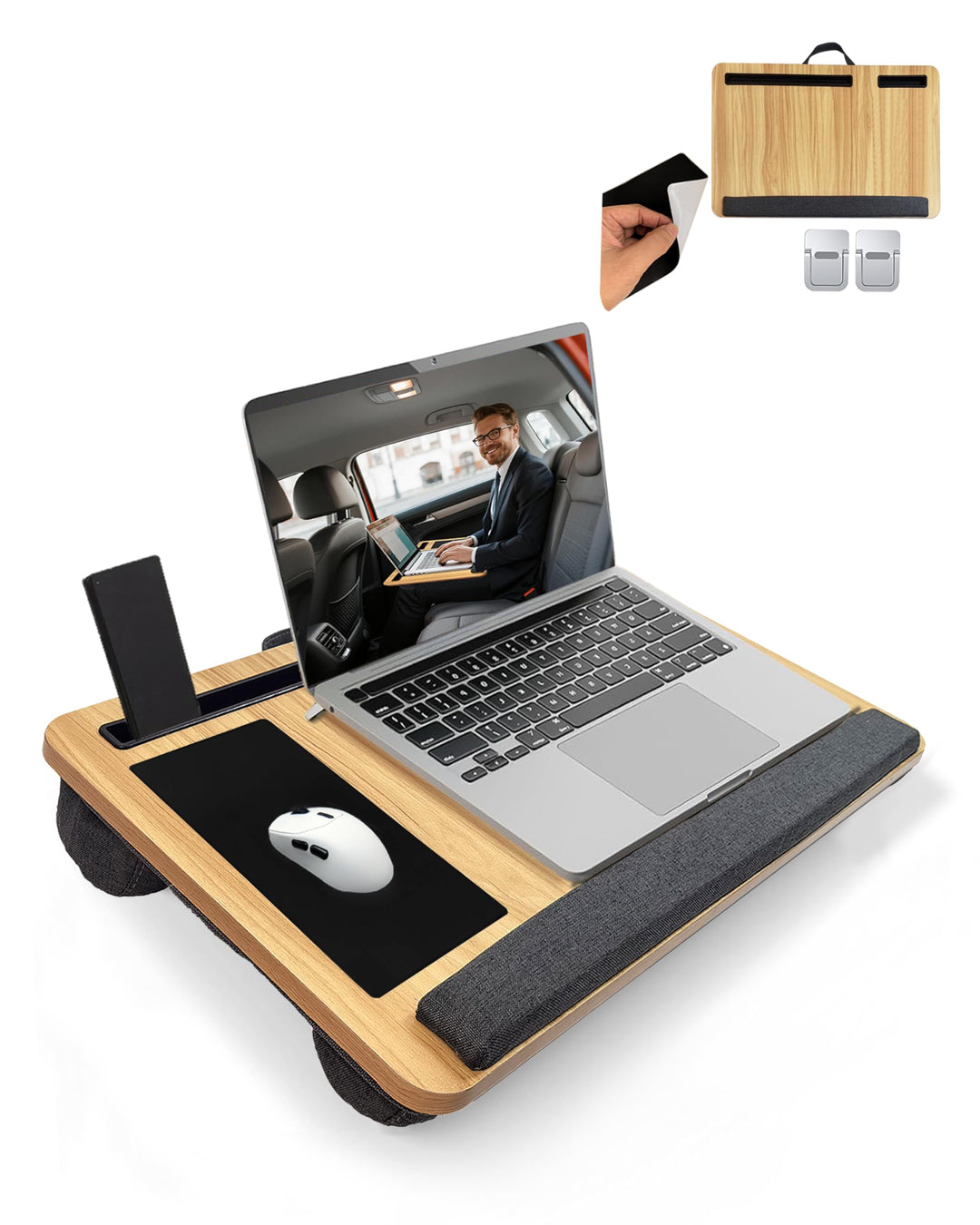 Laptopunterlage 55x34cm für Heim Bett Sofa mit Knietablett mit Kissen,Handgelenkauflage Handyhalter,