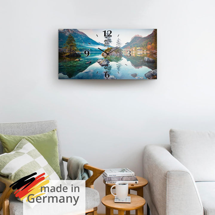 ARTLAND Wanduhr ohne Tickgeräusche Alu Quarzuhr lautlos 60x30 cm Rechteckig Landschaftsbilder Natur