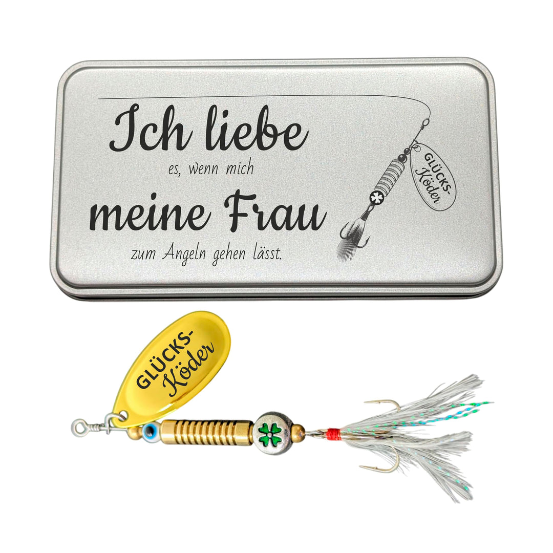 Anglergeschenk mit Gravur - Männer - Frauen - Angelköder - Angelhaken - Spinner - Glücksfisch (Ich L