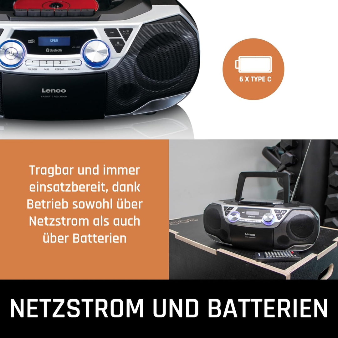 Lenco SCD-720 - Boombox DAB+ - Bluetooth 5.0 - Toploader CD/MP3-Player - Kassettendeck - FM Radio -