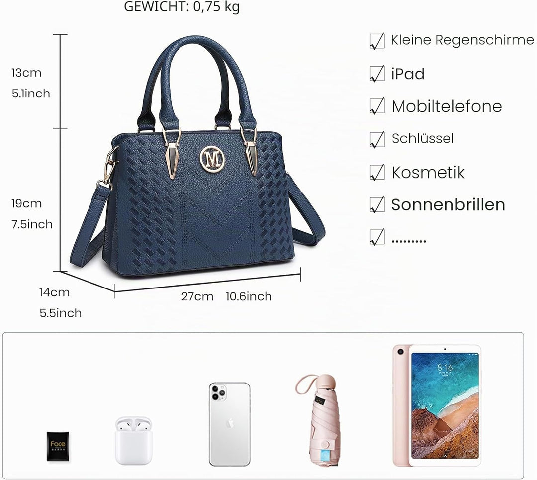 Miss Lulu Handtasche Damen,Handtasche Damen Mittelgross,Tasche Damen,Tasche Damen Mittelgross 1-1 Bl
