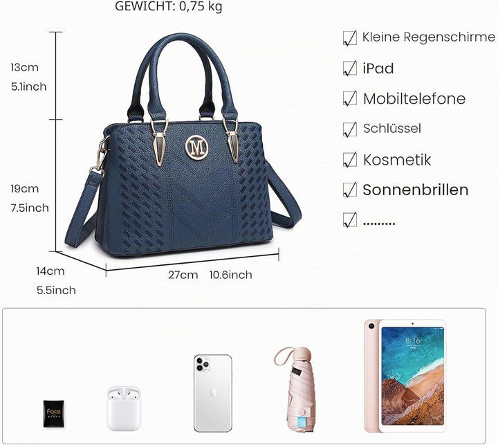 Miss Lulu Handtasche Damen,Handtasche Damen Mittelgross,Tasche Damen,Tasche Damen Mittelgross 1-1 Bl