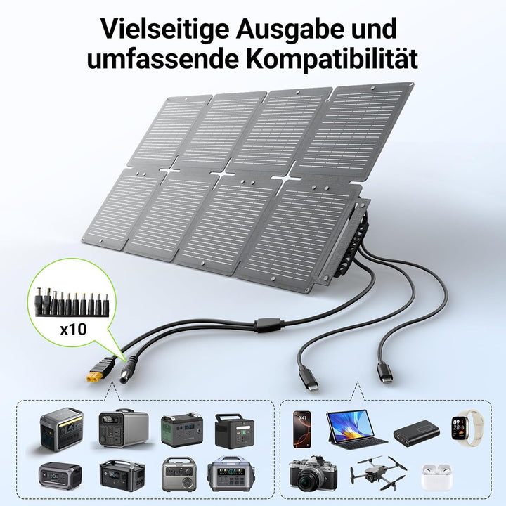 60W Solarpanel Faltbar, Tragbares Outdoor Solar Ladegerät IP67 Wasserdichtes mit 3 Anschlüsse (USB-C