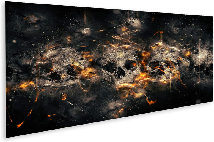 islandburner Bild auf Leinwand Totenkopf Skull Schädel Vor Feuer Hintergrund Bilder Wandbilder Poste