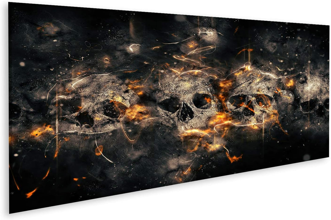 islandburner Bild auf Leinwand Totenkopf Skull Schädel Vor Feuer Hintergrund Bilder Wandbilder Poste