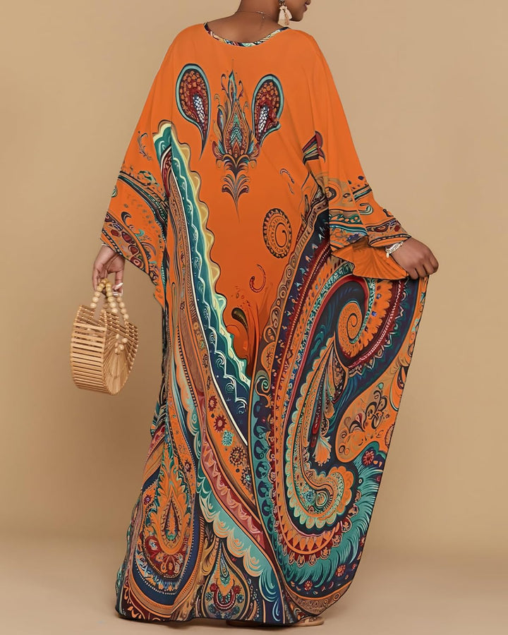 Bsubseach Damen Kaftan Kleider Batwing Sleeve Strandkleid V-Ausschnitt Caftan Maxi Kleid Sommer A-Or