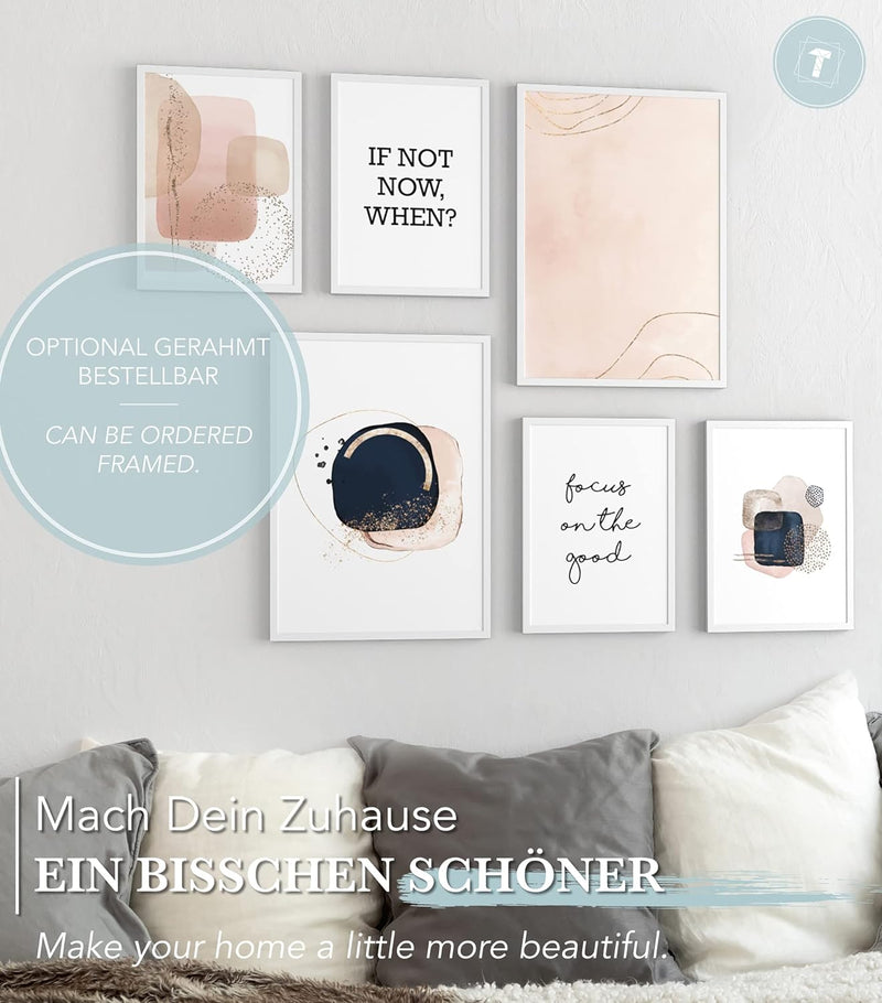 Papierschmiede® Mood Poster Set Rosa Abstrakt, Bilder Wohnzimmer Deko Schlafzimmer, 2x DIN A3 und 4x