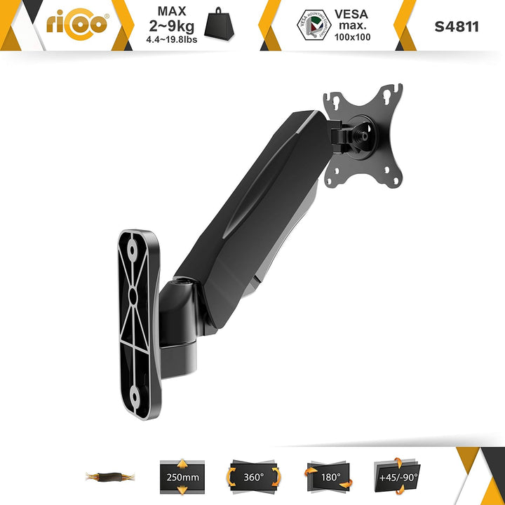 RICOO PC Monitor Wandhalterung höhenverstellbar Gasfeder Schwenkbar Neigbar für Bildschirm 17-32 Zol