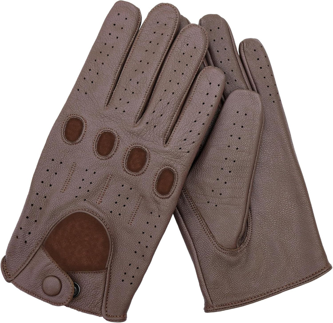 Leatherick Autofahrer Handschuhe Herren – Weiche, Perforierte Fahrhandschuhe mit atmenden Fingerknöc