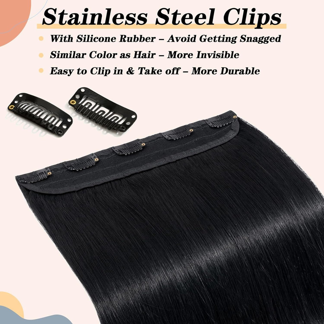 S-noilite Clip In Extensions Echthaar Schwarz Real human hair 1 pieces 5 clips Haarverlängerungen au