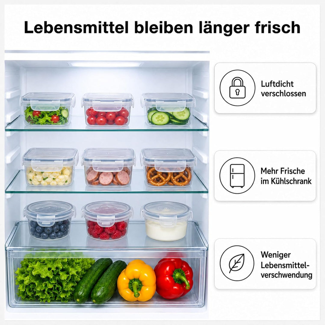 Haushaltszauber® Frischhaltedosen Set 13-teilig (5 runde & 8 quadratische) | Luftdichte Frischhalted