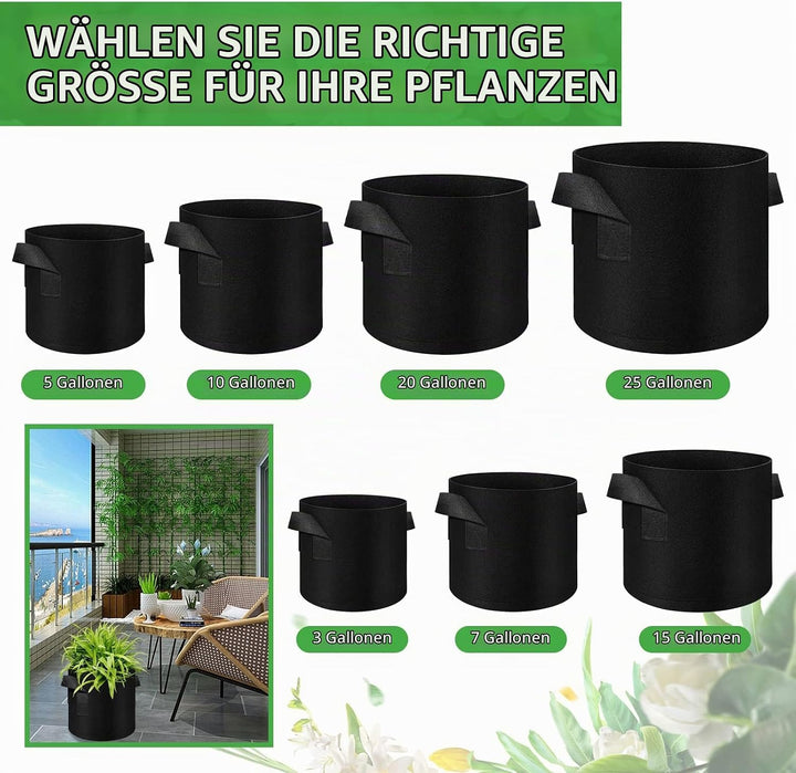 LITLANDSTAR 12 Stück 12L Pflanzsäcke aus Vliesstoff, Gartenpflanze Anbaubeutel Atmungsaktive Vliesst